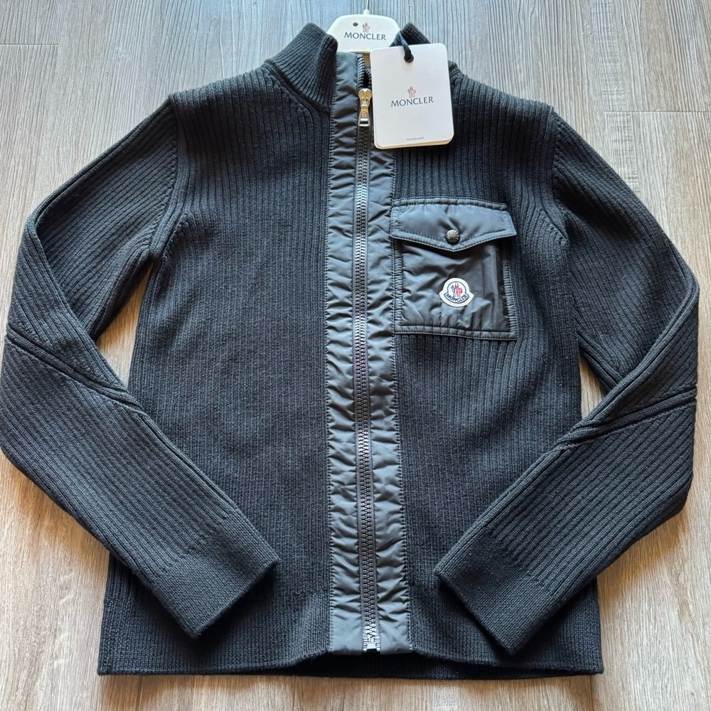 Moncler Cardigan Tricot Black Zip Up Sweater